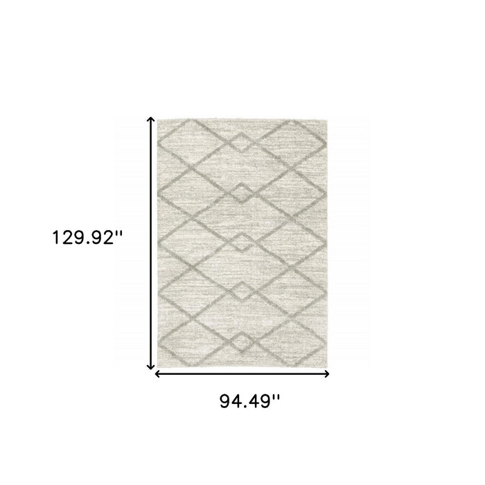 8' X 11' Gray and Ivory Geometric Shag Power Loom Area Rug