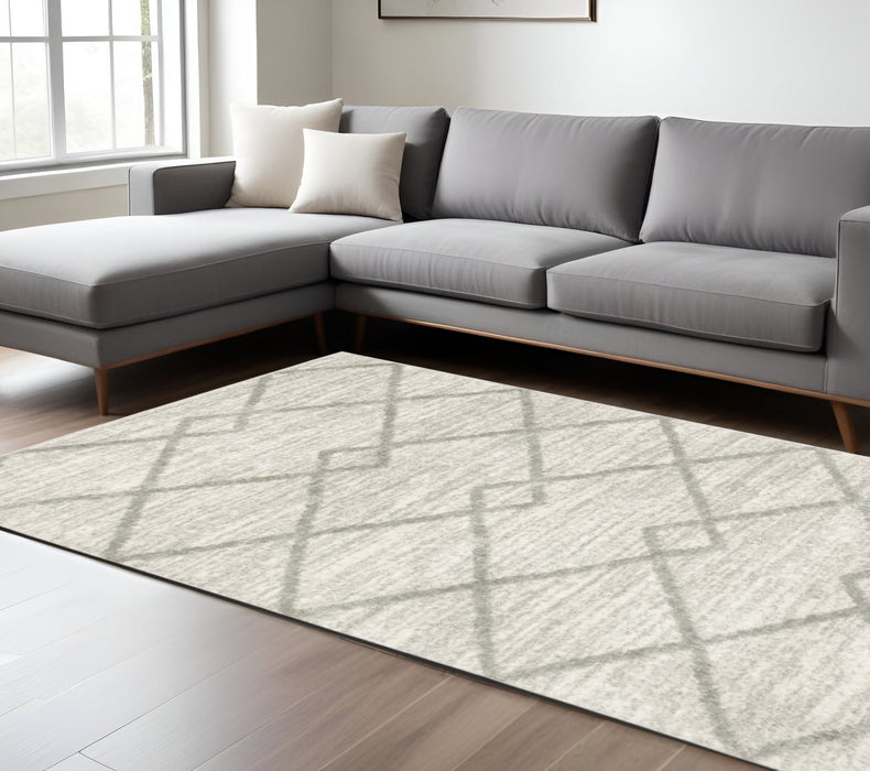 8' X 11' Gray and Ivory Geometric Shag Power Loom Area Rug