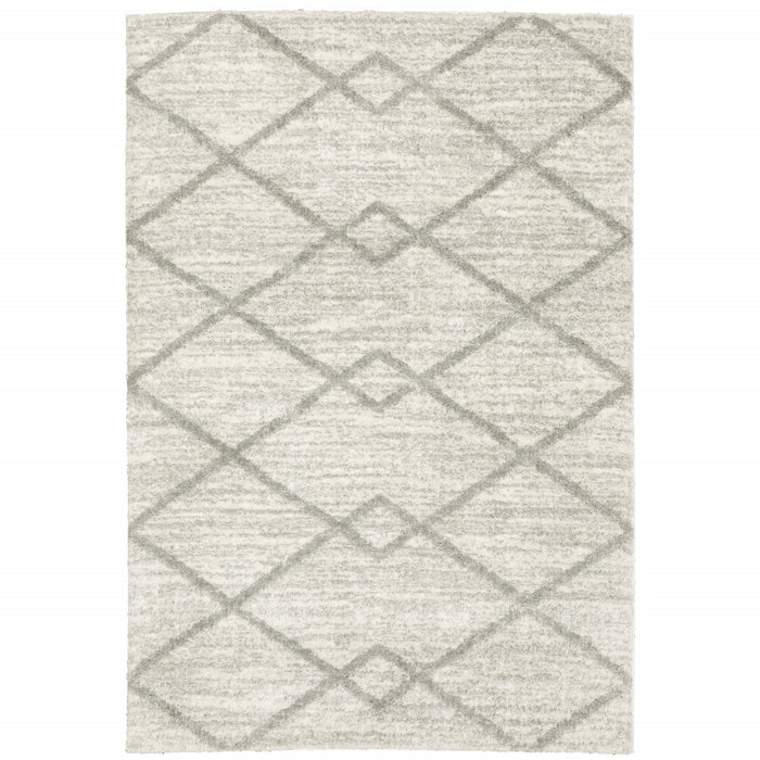 8' X 11' Gray and Ivory Geometric Shag Power Loom Area Rug