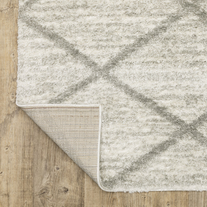 8' X 11' Gray and Ivory Geometric Shag Power Loom Area Rug