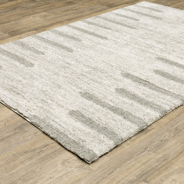 8' X 11' Gray and Ivory Geometric Shag Power Loom Area Rug