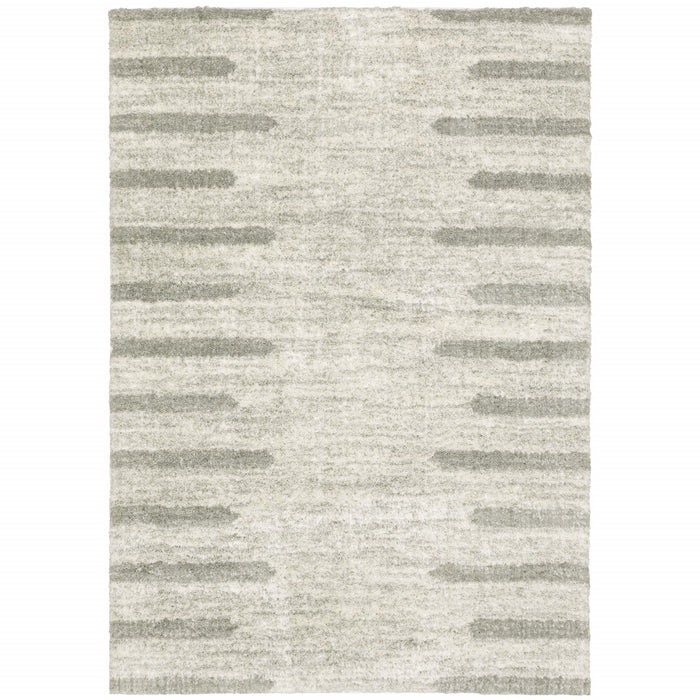 10' X 13' Ivory And Grey Geometric Shag Power Loom Stain Resistant Area Rug