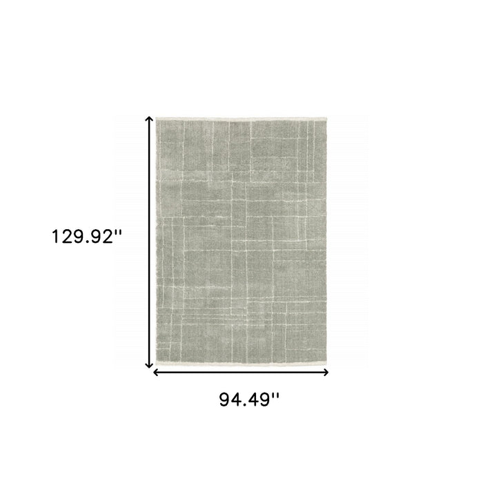 8' X 11' Gray and Ivory Geometric Shag Power Loom Area Rug