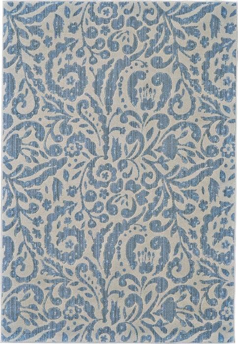 7' X 10' Blue and Ivory Floral Distressed Non Skid Area Rug