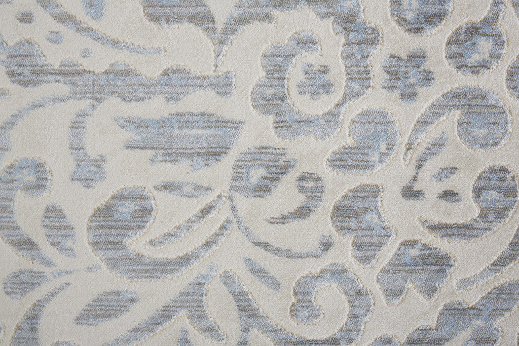 7' X 10' Blue and Ivory Floral Distressed Non Skid Area Rug