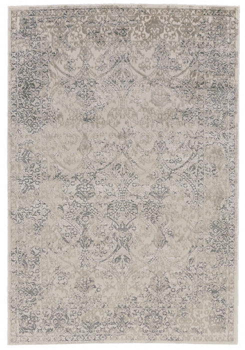 5' X 8' Ivory Gray And Black Abstract Stain Resistant Area Rug