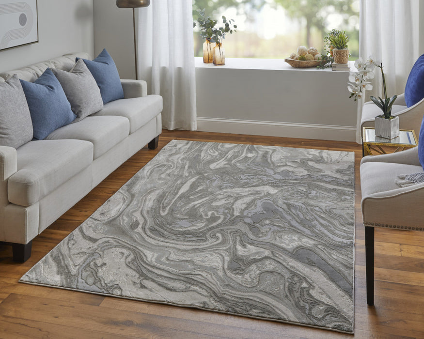 5' X 8' Gray Ivory And Silver Abstract Stain Resistant Area Rug