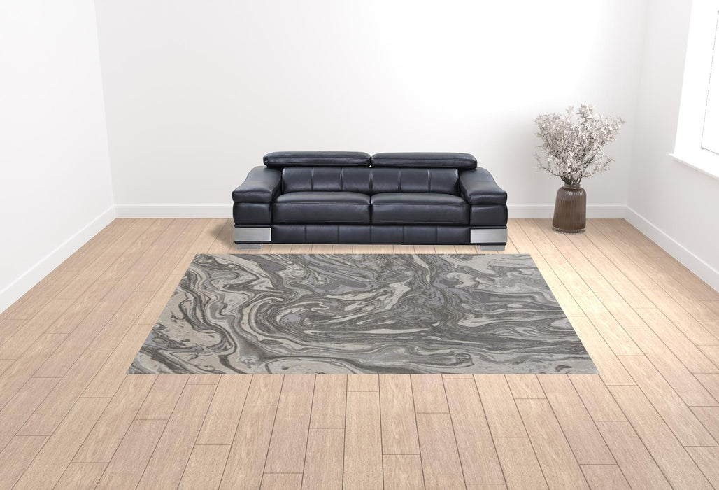 5' X 8' Gray Ivory And Silver Abstract Stain Resistant Area Rug