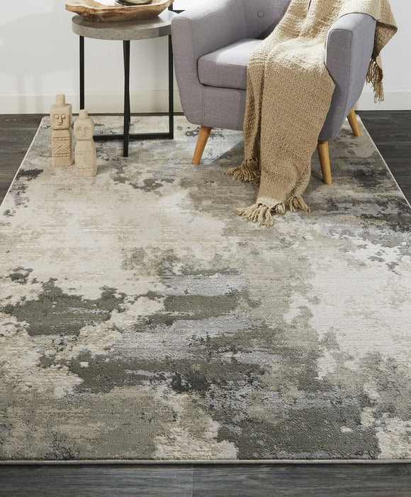 5' X 8' Ivory And Gray Abstract Stain Resistant Area Rug