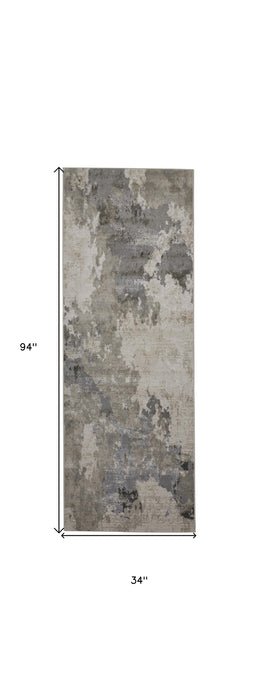 5' X 8' Ivory And Gray Abstract Stain Resistant Area Rug