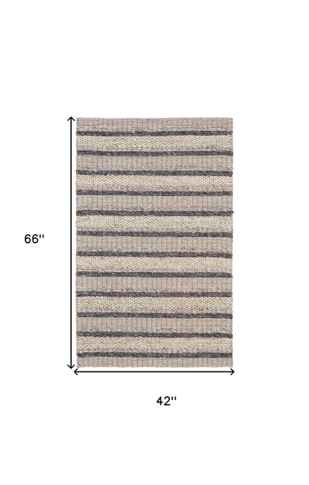 4' X 6' Gray and Ivory Wool Hand Woven Area Rug