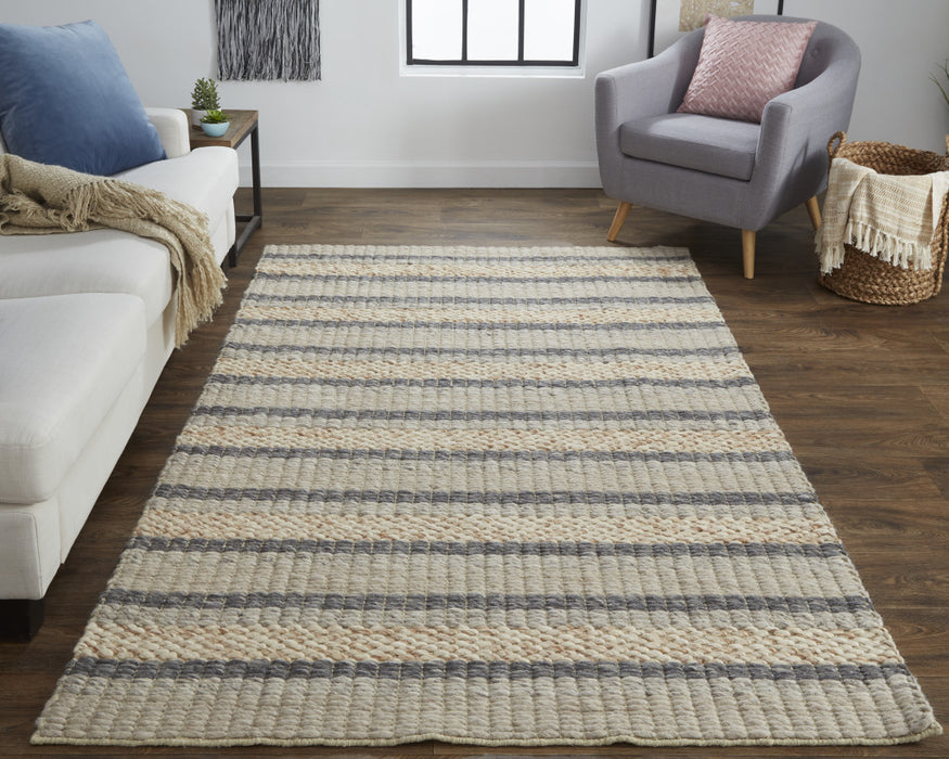 4' X 6' Gray and Ivory Wool Hand Woven Area Rug