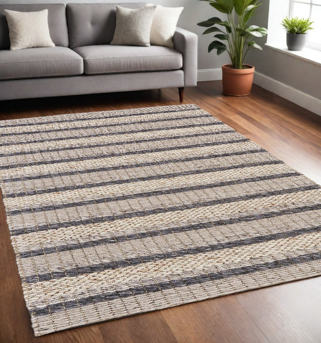 4' X 6' Gray and Ivory Wool Hand Woven Area Rug