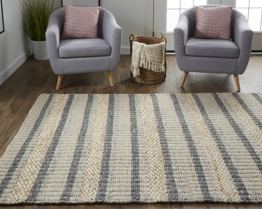 4' X 6' Gray and Ivory Wool Hand Woven Area Rug