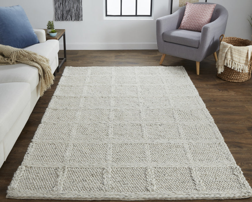 4' X 6' Gray and Ivory Wool Plaid Hand Woven Area Rug