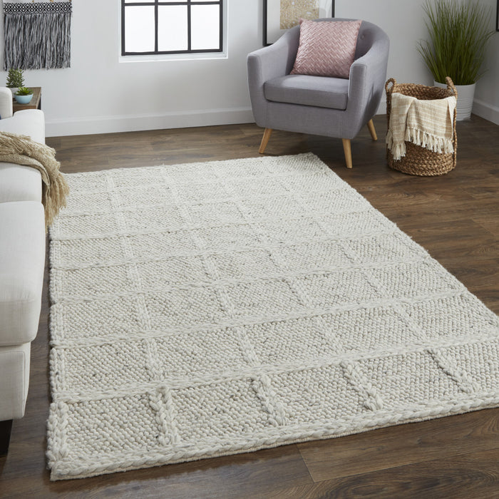 4' X 6' Gray and Ivory Wool Plaid Hand Woven Area Rug