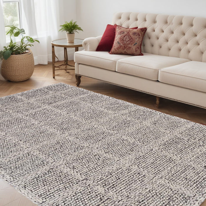 4' X 6' Gray and Ivory Wool Plaid Hand Woven Area Rug