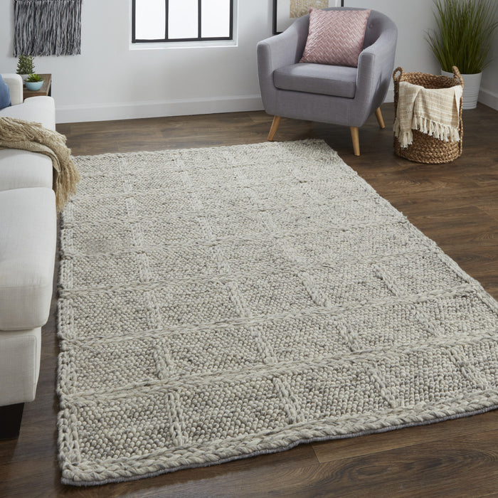 4' X 6' Gray and Ivory Wool Plaid Hand Woven Area Rug