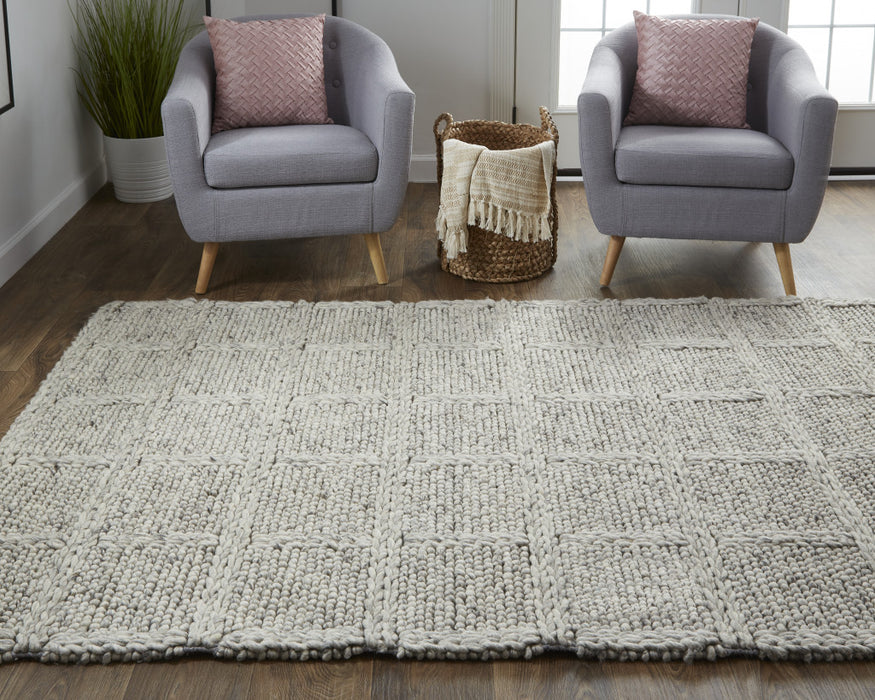 4' X 6' Gray and Ivory Wool Plaid Hand Woven Area Rug