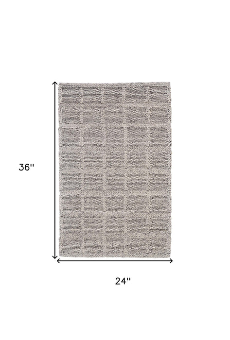 4' X 6' Gray and Ivory Wool Plaid Hand Woven Area Rug