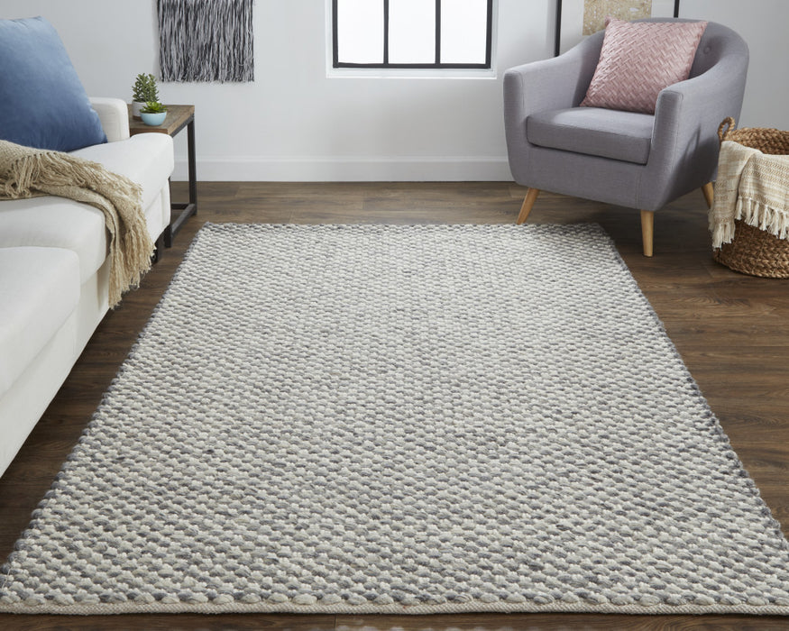 5' X 8' Gray and Ivory Wool Floral Hand Woven Area Rug