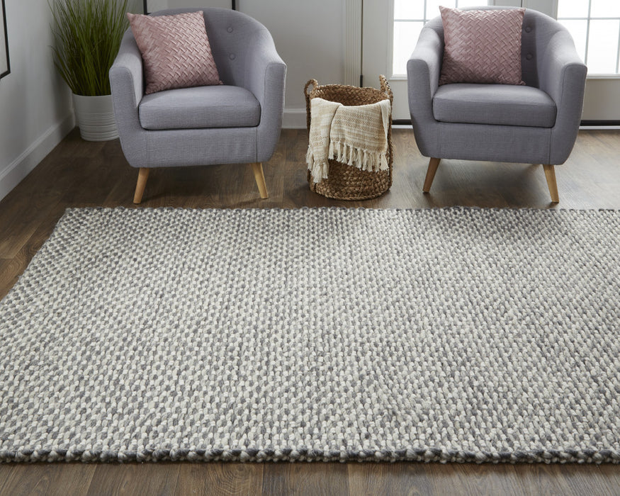 5' X 8' Gray and Ivory Wool Floral Hand Woven Area Rug