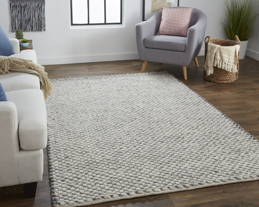 5' X 8' Gray and Ivory Wool Floral Hand Woven Area Rug