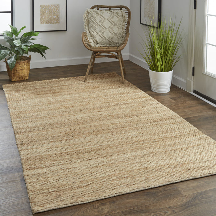 5' X 8' Tan And Gray Hand Woven Area Rug