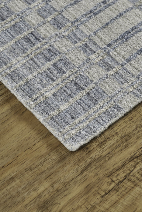 5' X 8' Blue Gray And Ivory Striped Hand Woven Area Rug