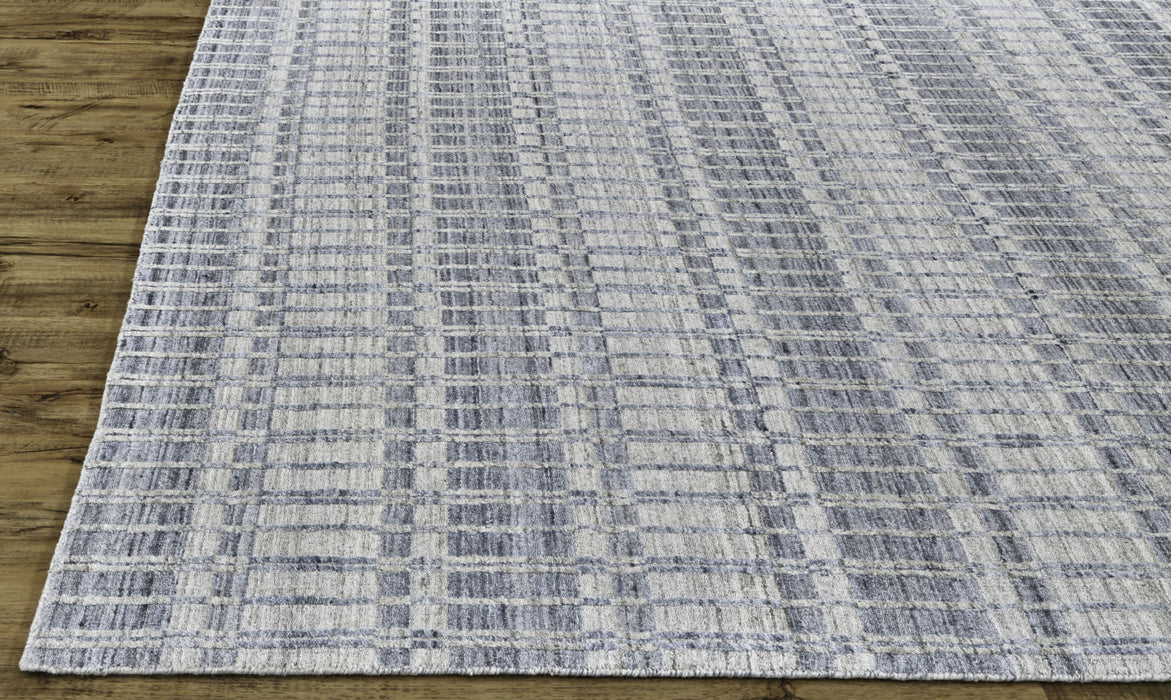 5' X 8' Blue Gray And Ivory Striped Hand Woven Area Rug