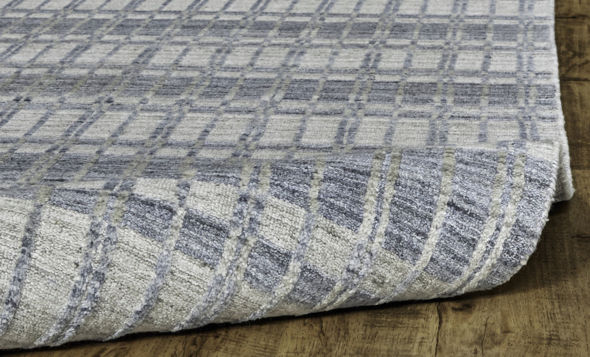 5' X 8' Blue Gray And Ivory Striped Hand Woven Area Rug