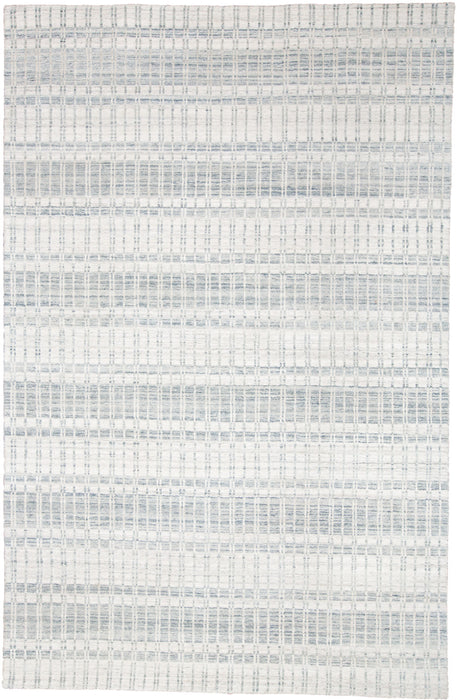 5' X 8' Blue Gray And Ivory Striped Hand Woven Area Rug