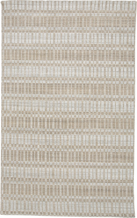 5' X 8' Blue Gray And Ivory Striped Hand Woven Area Rug