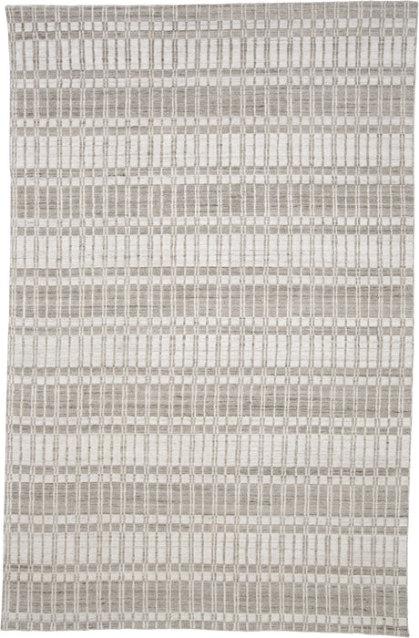 5' X 8' Blue Gray And Ivory Striped Hand Woven Area Rug