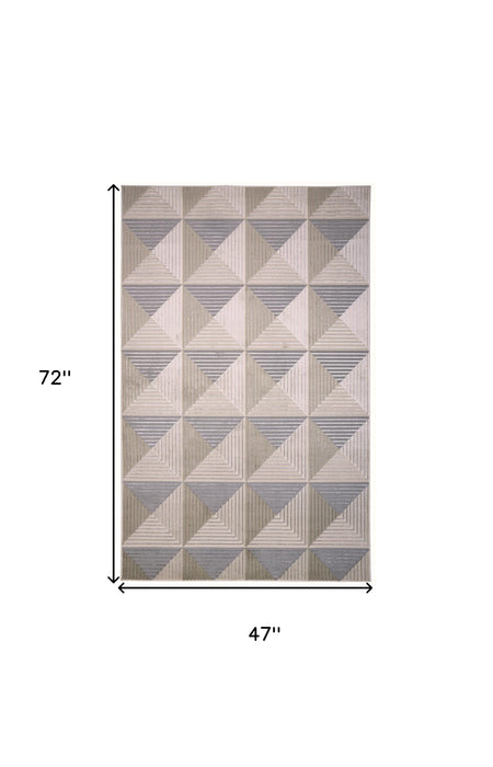 4' X 6' Beige Gray And Ivory Geometric Area Rug