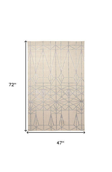 4' X 6' Gray and White Geometric Non Skid Area Rug