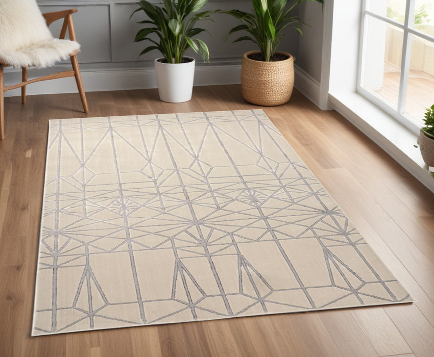 4' X 6' Gray and White Geometric Non Skid Area Rug