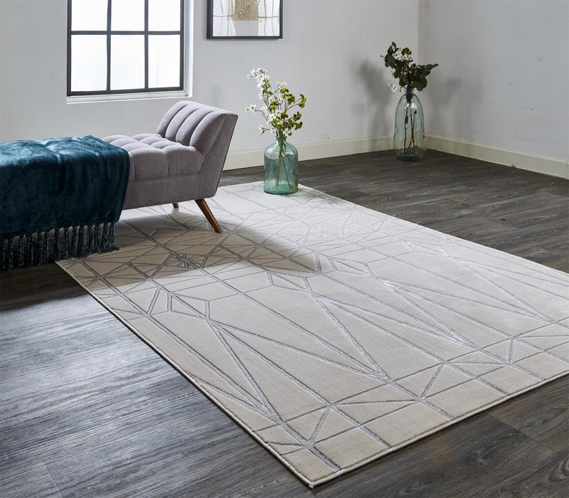 4' X 6' Gray and White Geometric Non Skid Area Rug