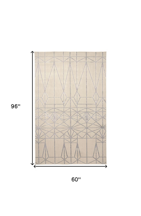 4' X 6' Gray and White Geometric Non Skid Area Rug