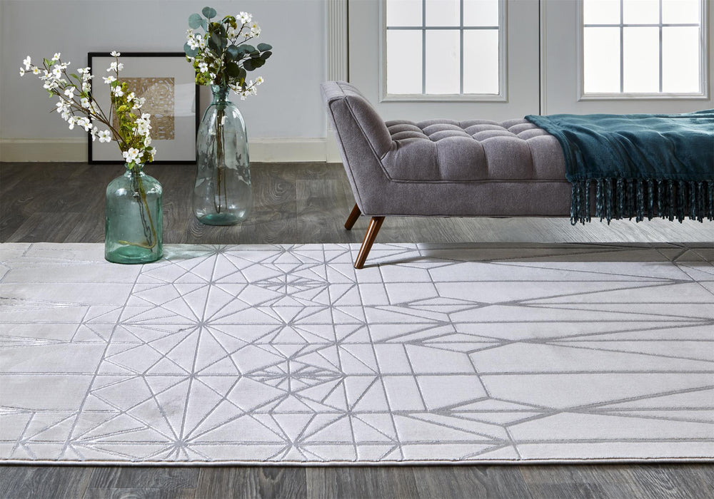 4' X 6' Gray and White Geometric Non Skid Area Rug