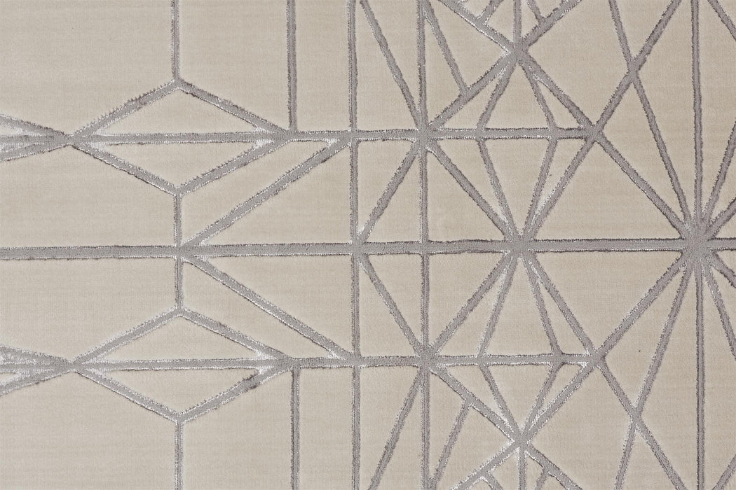 4' X 6' Gray and White Geometric Non Skid Area Rug