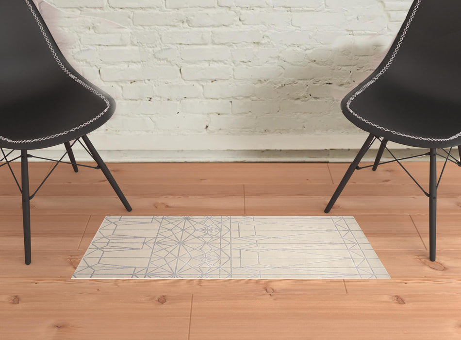 4' X 6' Gray and White Geometric Non Skid Area Rug