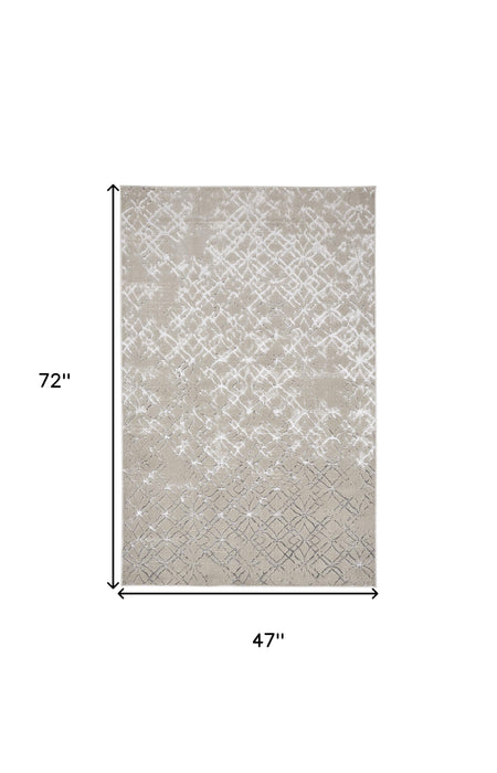 4' X 6' Silver and Gray Abstract Non Skid Area Rug