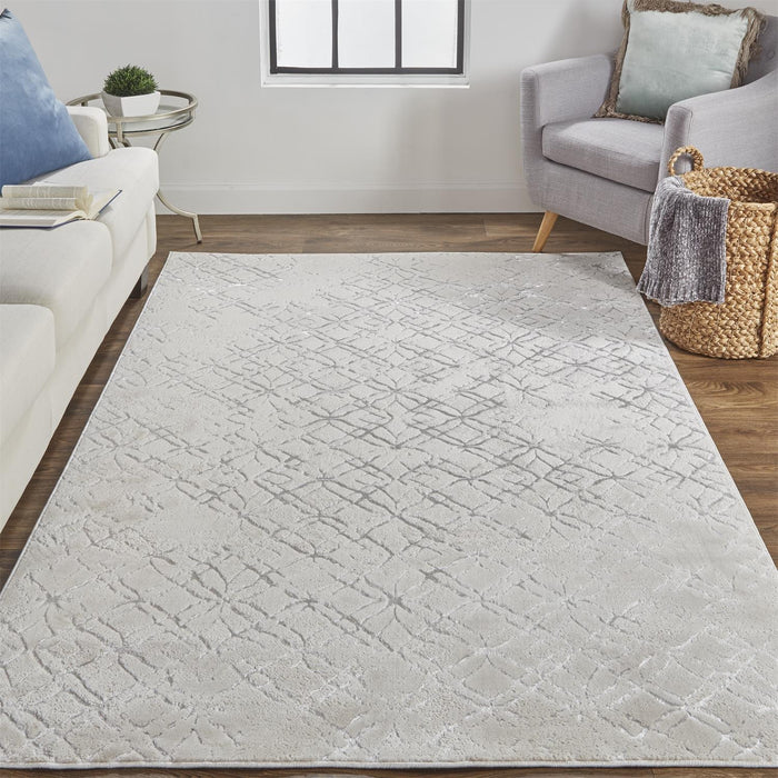 4' X 6' Silver and Gray Abstract Non Skid Area Rug