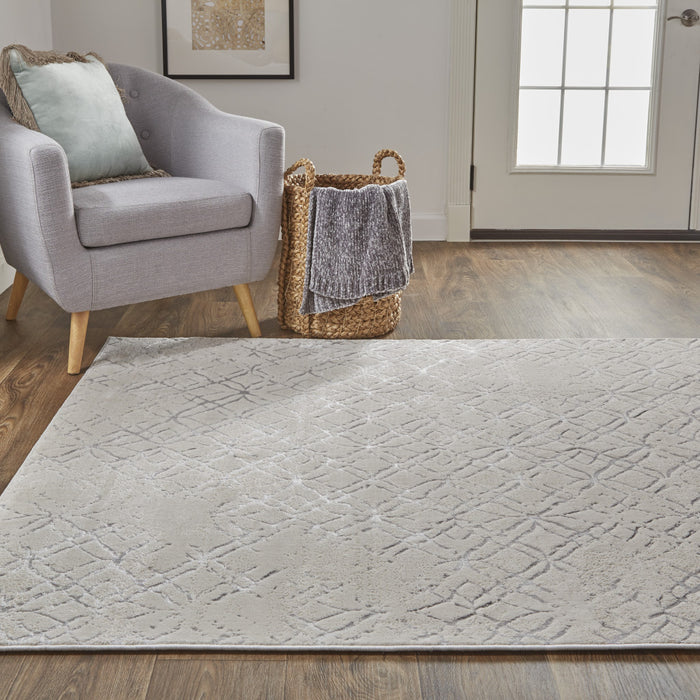 4' X 6' Silver and Gray Abstract Non Skid Area Rug