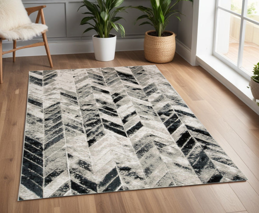 4' X 6' Gray and Black Geometric Non Skid Area Rug