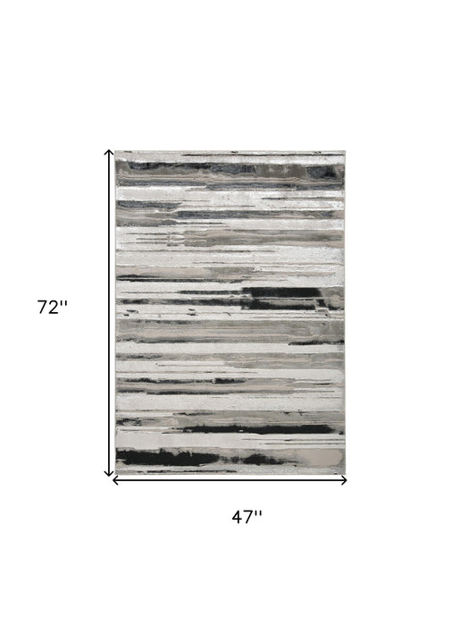 4' X 6' Black and Silver Abstract Non Skid Area Rug