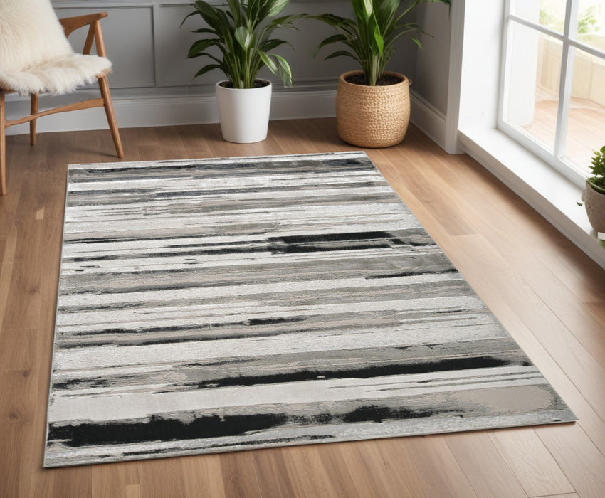 4' X 6' Black and Silver Abstract Non Skid Area Rug