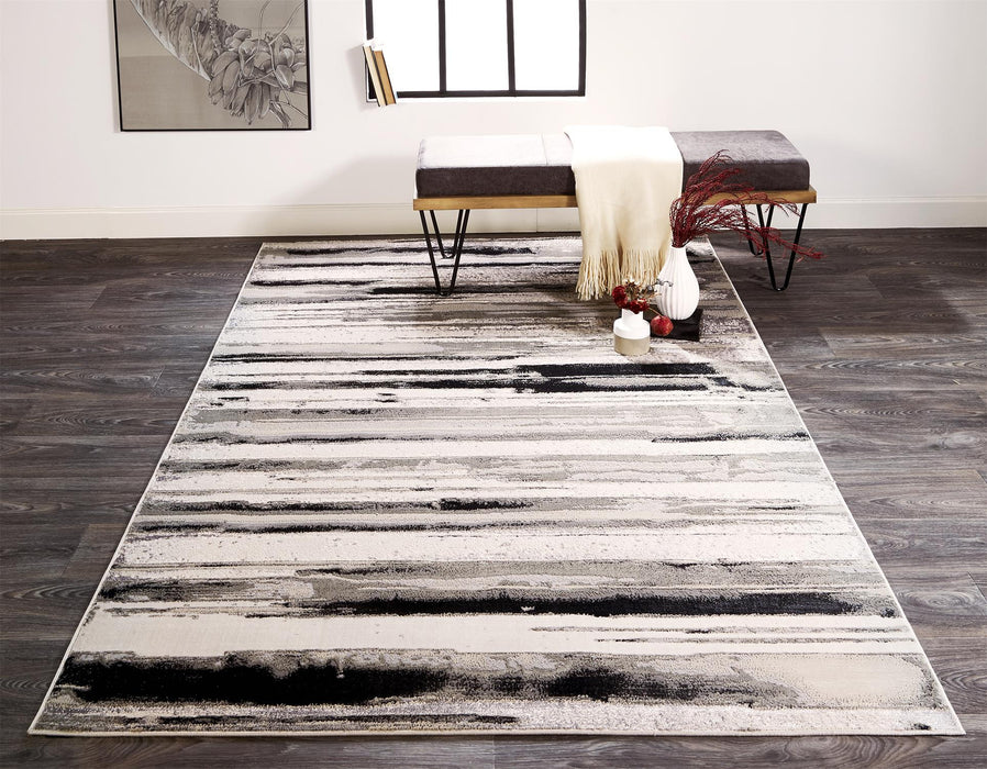 4' X 6' Black and Silver Abstract Non Skid Area Rug