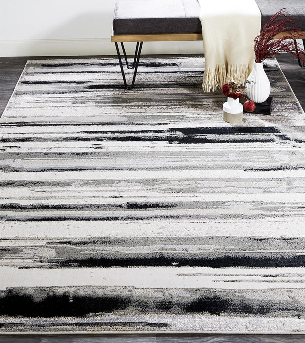 4' X 6' Black and Silver Abstract Non Skid Area Rug